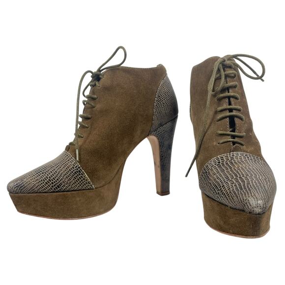 Opening Ceremony Suede Platform Lace Up Boots Green Size 10 - Picture 3 of 13